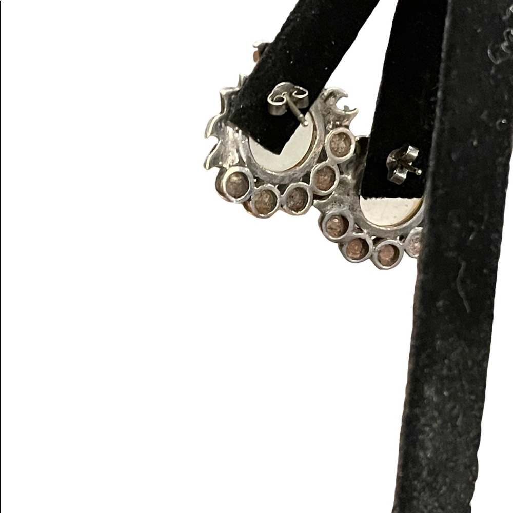 Vintage Sterling silver 925 Black onyx pearl marcasite earrings - Picture 4 of 8